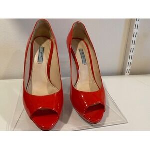 Prada Lacca Milano Red Patent Leather Peep Toe Platform Pumps 1KP136 Size 36.5